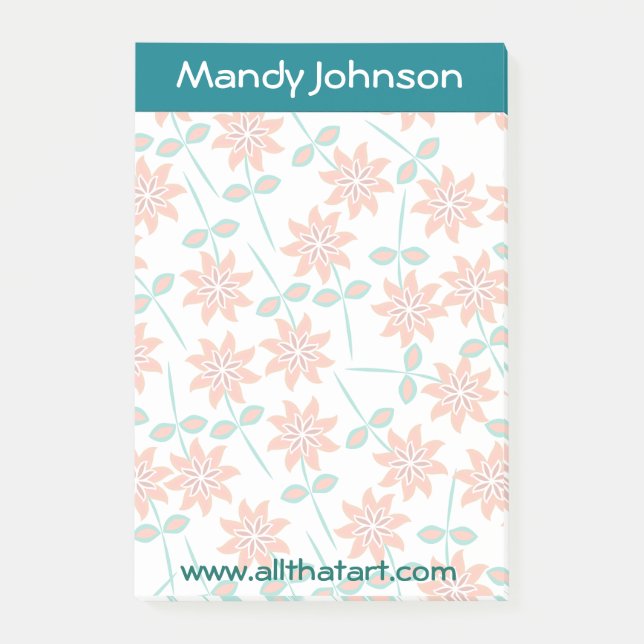 Personlig Anteckningsblock-Teal Gräns Faded Red Fl Post-it Block (Framsida)