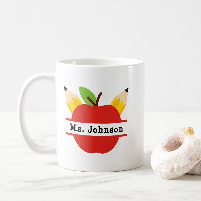 Personlig Apple Teacher Namn Kaffemugg (Med munk)