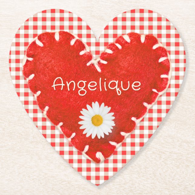 Personlig Applique Heart och Daisy på Gingham Underlägg Papper (Framsida)