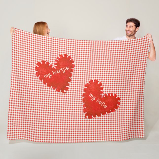 Personlig Applique Hearts Gingham Daisys Fleecefilt (På plats)