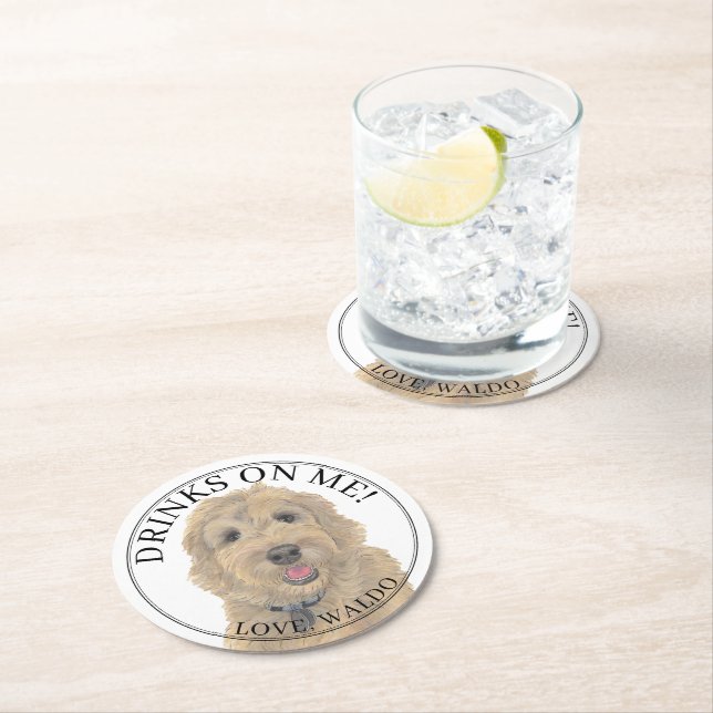 Personlig Apricot Golden Doodle Hund Bröllop Underlägg Papper Rund (Insitu)