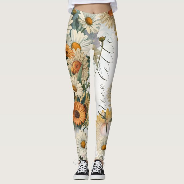 Personlig april födelsedagsblomma Tusenskönor Leggings (Framsida)