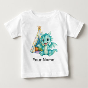 Personlig Aqua Baby-Drake som leker med tält T Shirt