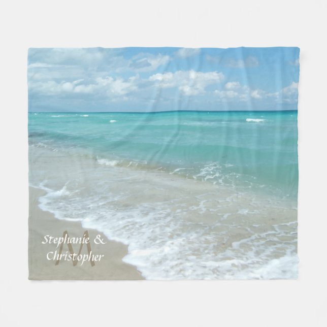Personlig Aqua Beach bröllopsmonogram Namn Fleecefilt (Framsidan (Horisontell))