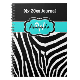 Personlig Aqua Black White Zebra Rand Journal Anteckningsbok