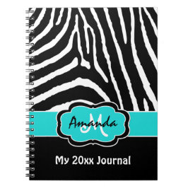 Personlig Aqua Black White Zebra Rand Journal Anteckningsbok