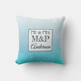Personlig Aqua Blue Bröllop Pillow Kudde