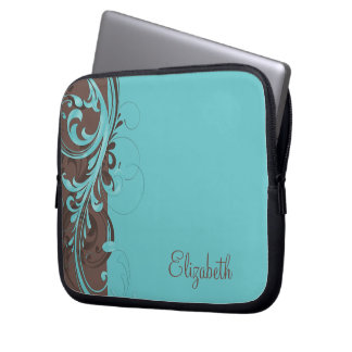 Personlig Aqua Blue Brown Blommigt Laptop sleeve