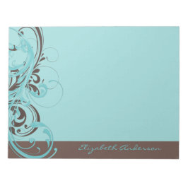 Personlig Aqua Blue Brown Blommigt Large Anteckningsblock