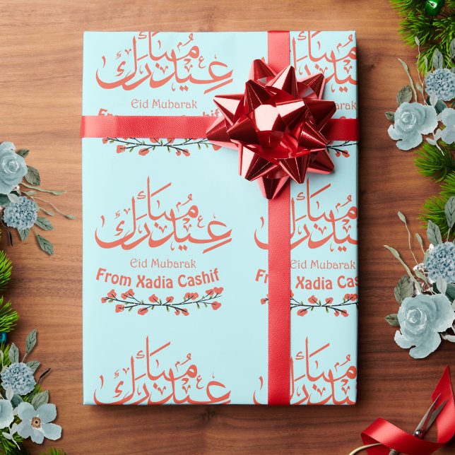 Personlig Aqua Blue Eid Mubarak Presentpapper (Skapare uppladdad)
