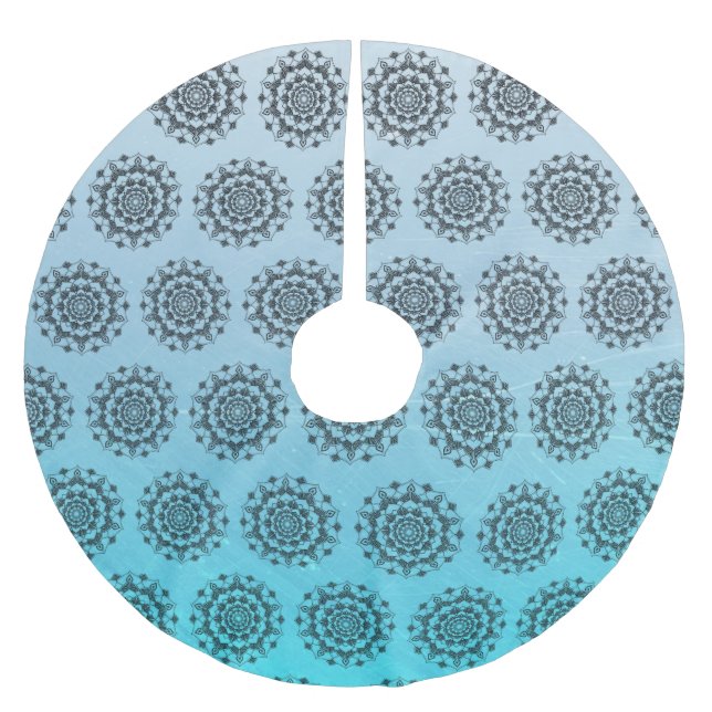 Personlig Aqua Blue Mandala Julskirt Julgransmatta Borstad Polyester (Framsidan)