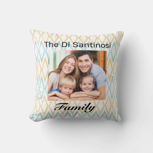 Personlig Aqua & Guld Diamond Family Photo Kudde (Framsida)