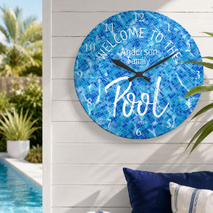 Personlig Aqua Kakel Välkommen till Familjens Pool Stor Klocka