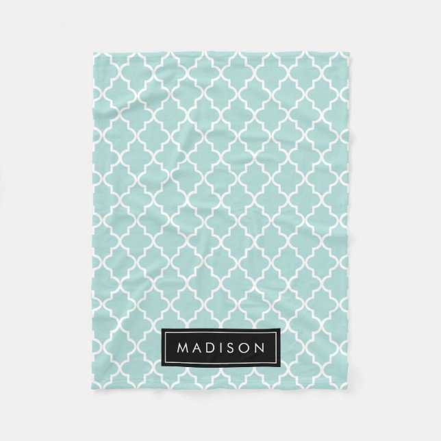 Personlig Aqua och Black Quatrefoil Fleecefilt (Framsidan)