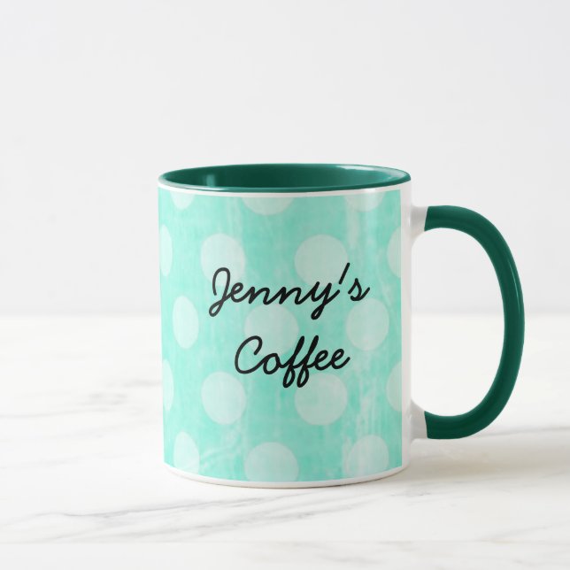 Personlig Aqua White Polka Doted Coffee Mugg (Höger)
