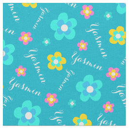 Personlig aqua white rosa gult namn mönster tyg
