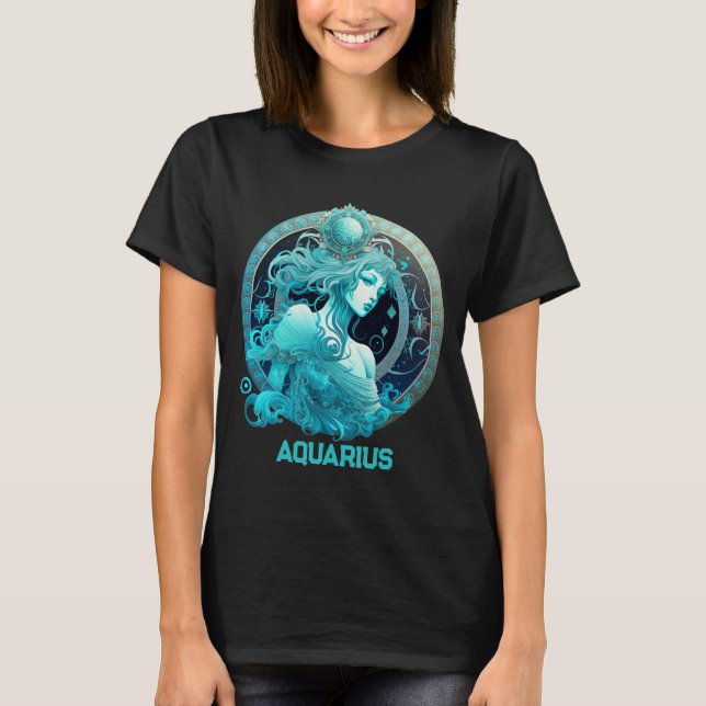 Personlig Aquarius Zodiac Astrology Birthday T Shirt (Framsida)