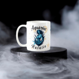 Personlig Aquarius Zodiac Sign Cute Monogram Kaffemugg