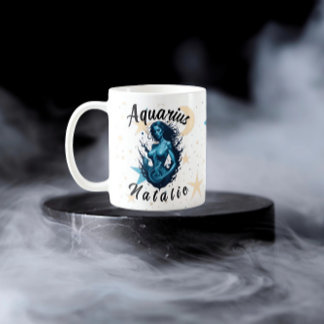 Personlig Aquarius Zodiac Sign Cute Monogram Kaffemugg