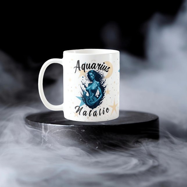 Personlig Aquarius Zodiac Sign Cute Monogram Kaffemugg (Skapare uppladdad)