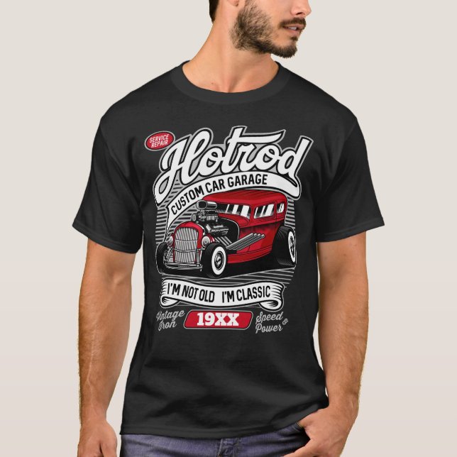 Personlig År eller Namn Klassiskt Hot rod Garage T Shirt (Framsida)