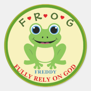 Personlig är helt beroende av Gud Boy Frog Runt Klistermärke