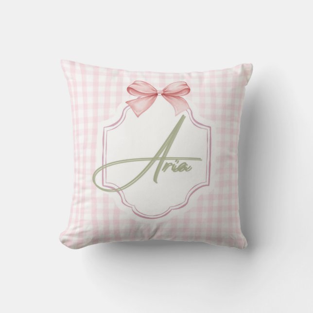 Personlig Aria Flicka Nursery Bow&Gingham Kudde (Framsida)