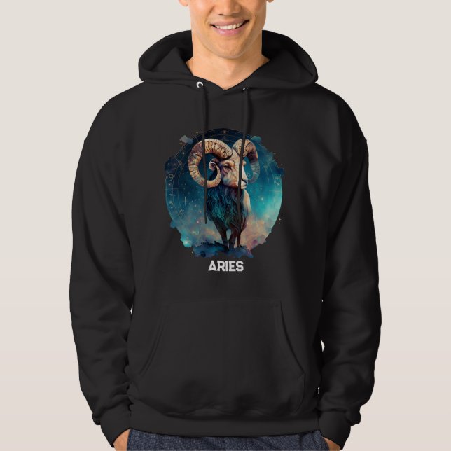 Personlig Aries Zodiac Astrology Ram Birthday Hoodie (Framsida)