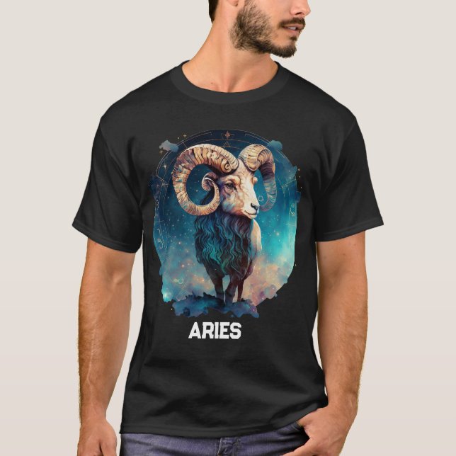 Personlig Aries Zodiac Astrology Ram Birthday T Shirt (Framsida)