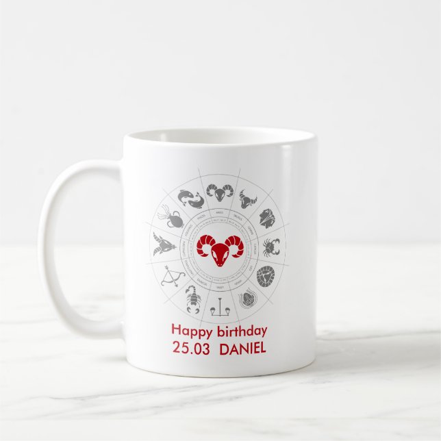 Personlig Aries Zodiac Birthday Gift Kaffemugg (Vänster)