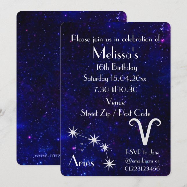 Personlig Aries Zodiac Galaxy Party Inbjudningar (Fram/baksida)