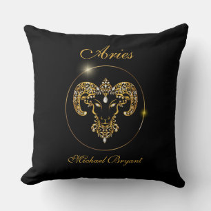 Personlig Aries Zodiac Sol Sign Black Guld Kudde