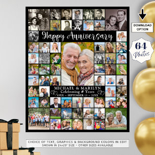 Personlig årsjubileum 64 Fotokollage Poster