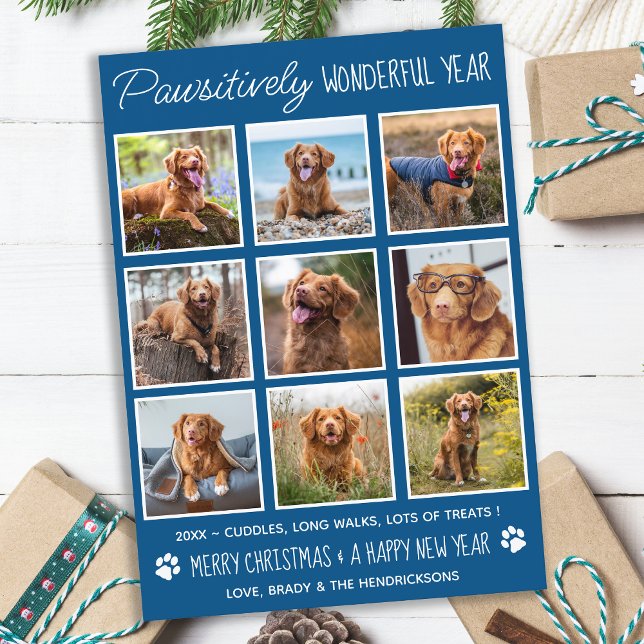 Personlig Årsöversikt för Hund Husdjursfotocollage Julkort (Skapare uppladdad)
