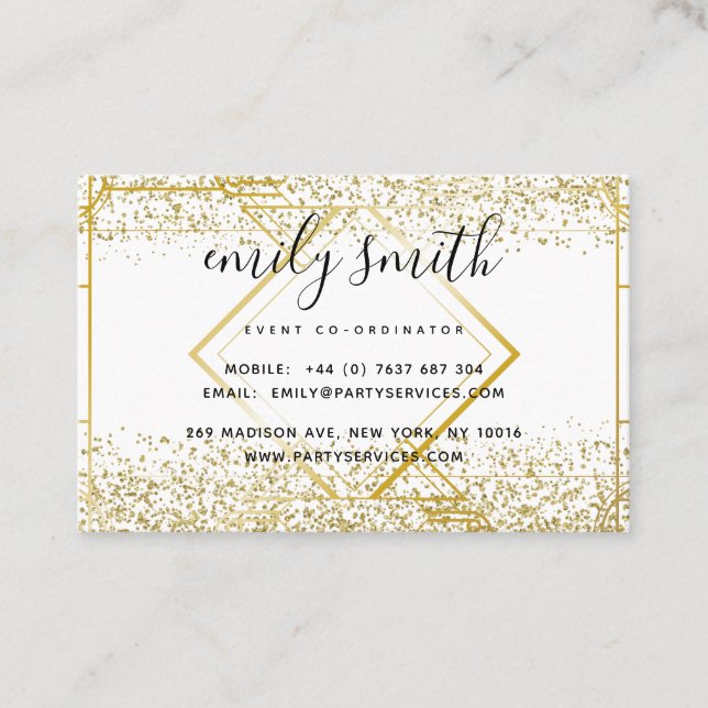 Personlig Art Deco-Affärskorten Guld Glitter Visitkort (Framsida)