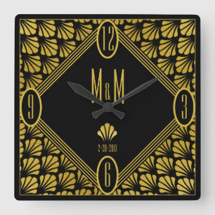 Personlig Art Deco Fläkt Mönster par Monogram Fyrkantig Klocka