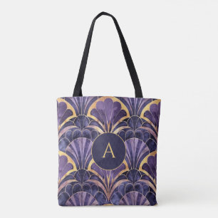 Personlig Art Deco-monogram Elegant Lila Guld Tygkasse