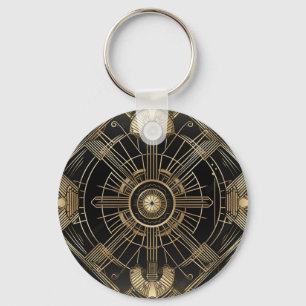 Personlig Art Deco-nyckelkedjan - Black and Guld G Nyckelring