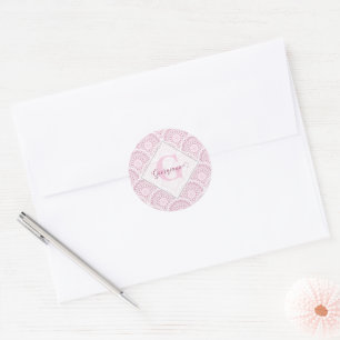 Personlig Art Deco Rosa Confetti Snöre Mandala Runt Klistermärke