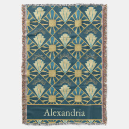 Personlig Art Deco Teal & Guld Geometrisk Namn Filt