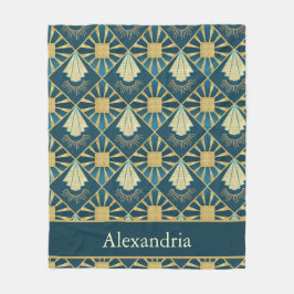 Personlig Art Deco Teal & Guld Geometrisk Namn Fleecefilt