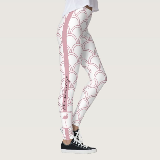 Personlig Art Deco Wave Patten Rosa Flamingo Leggings (Höger)