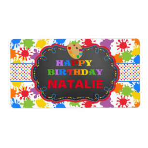Personlig Art Paint Birthday Vattenflaska Label Fraktsedel