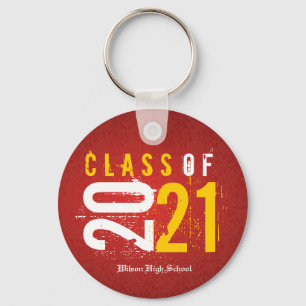 Personlig Artistic Red and Gult Class of 2021 Nyckelring