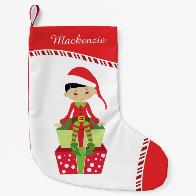 Personlig Asian Girl Elf Liten Julstrumpa (Framsidan)
