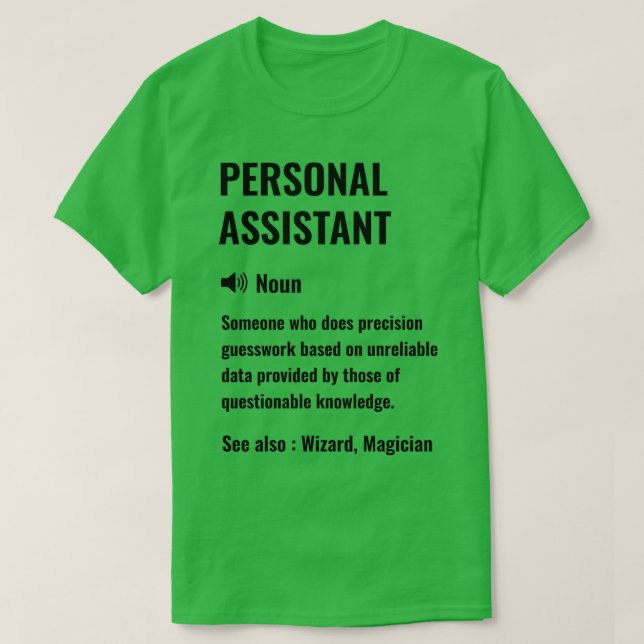 Personlig assistent - praktisk definition - person t shirt (Design framsida)
