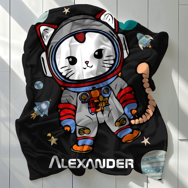 Personlig Astronaut Cat Space Space Äventyr för Ki Fleecefilt (Personalized Astronaut Cat Space Adventure for Kid Fleece Blanket )