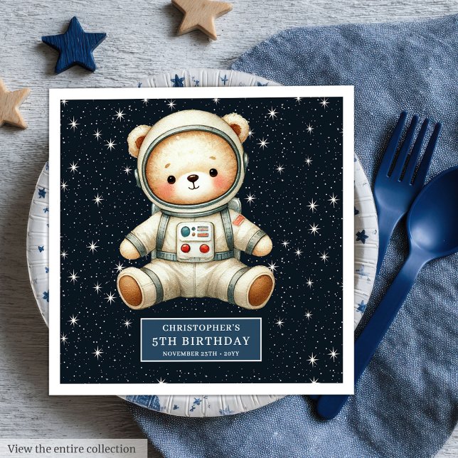 Personlig Astronaut Teddy Napkins Baby Shower B Pappersservett (Personalized Astronaut Teddy Napkins Baby Shower Boy)