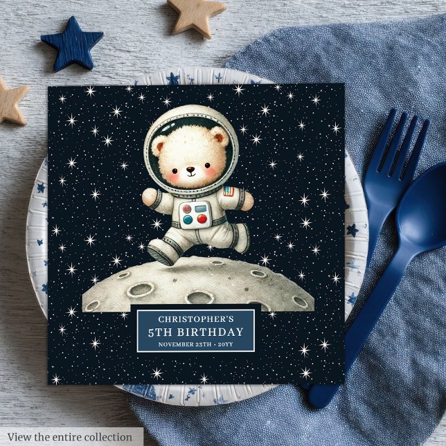 Personlig Astronaut Teddy Napkins Baby Shower Pappersservett (Personalized Astronaut Teddy Napkins Baby Shower)