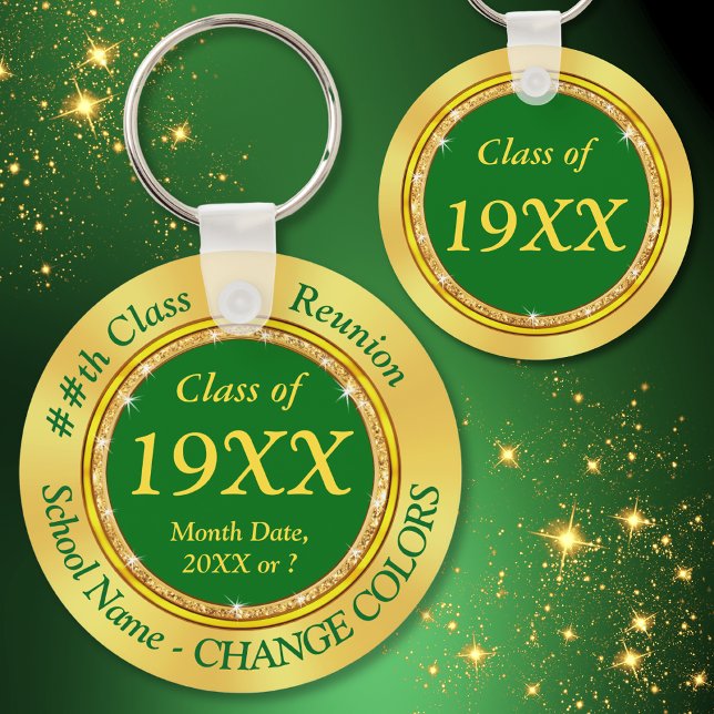 Personlig, återföreningsgåvor, Grönt och Guld Nyckelring (60th, 50th 40th, 30th High School Reunion Ideas. Green and Gold, 10 year highschool reunion. 50 year)